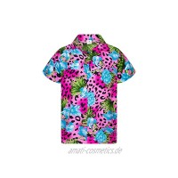 King Kameha Funky Hawaiihemd Herren Kurzarm Fronttasche Hawaii-Print Leopard Blumen