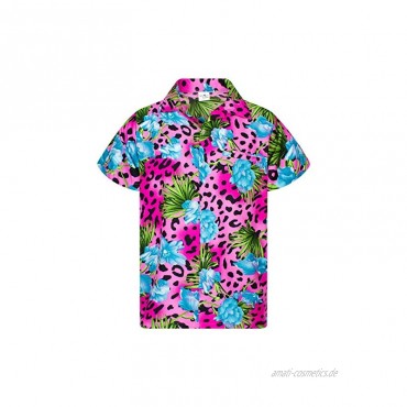 King Kameha Funky Hawaiihemd Herren Kurzarm Fronttasche Hawaii-Print Leopard Blumen