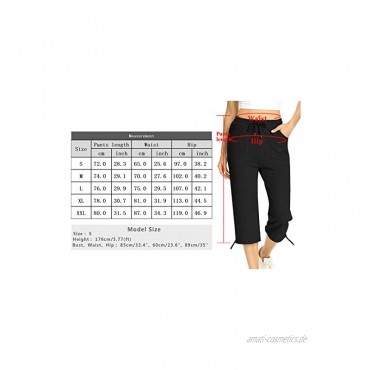 Irevial Damen Jogginghose 3 4 Baumwolle Caprihose Relaxhose Sportleggings Yogahose mit Tasche für Sport und Freizeit