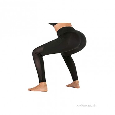 Yaavii Damen Sport Leggings mit Taschen Blickdicht Lange Sporthose Hohe Taille Yoga Hose mit Mesh-Einsätzen für Workout Gym