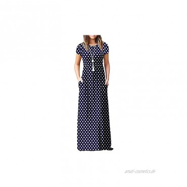 QI LIANG Damenmode Kurzarm O-Ausschnitt Maxikleid Print Tank Langes Kleid Mit Taschen