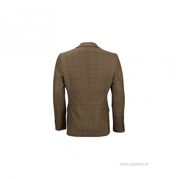 Xposed Herren Tweed-Blazer-Jacken Classic Retro Tan Oak Herringbone Checks Tailored Fit