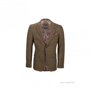 Xposed Herren Tweed-Blazer-Jacken Classic Retro Tan Oak Herringbone Checks Tailored Fit