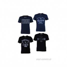 Mustang 4er Pack Herren T-Shirt mit Frontprint und Rundhalsausschnitt Farbmix Blau und Schwarz