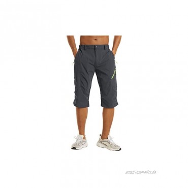 KEFITEVD Herren 3 4 Outdoor Hose Schnelltrocknend Viele Taschen Wanderhose Stretch Capri Radhose Leicht Atmungsaktiv Sommer Shorts