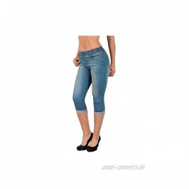 ESRA Damen Capri Jeans Hose Damen Caprihose Jeanshose mit Gummibund Caprijeans bis Übergröße J460