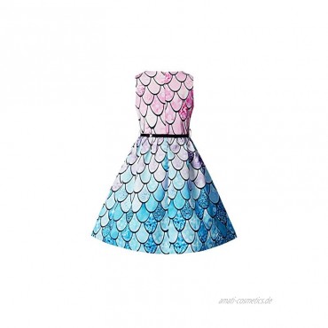 IDGREATIM Mädchen Aermellos Vintage Kleid Rockabilly Blumendruck Swing Party Kleider