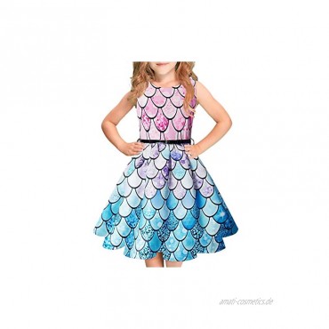 IDGREATIM Mädchen Aermellos Vintage Kleid Rockabilly Blumendruck Swing Party Kleider